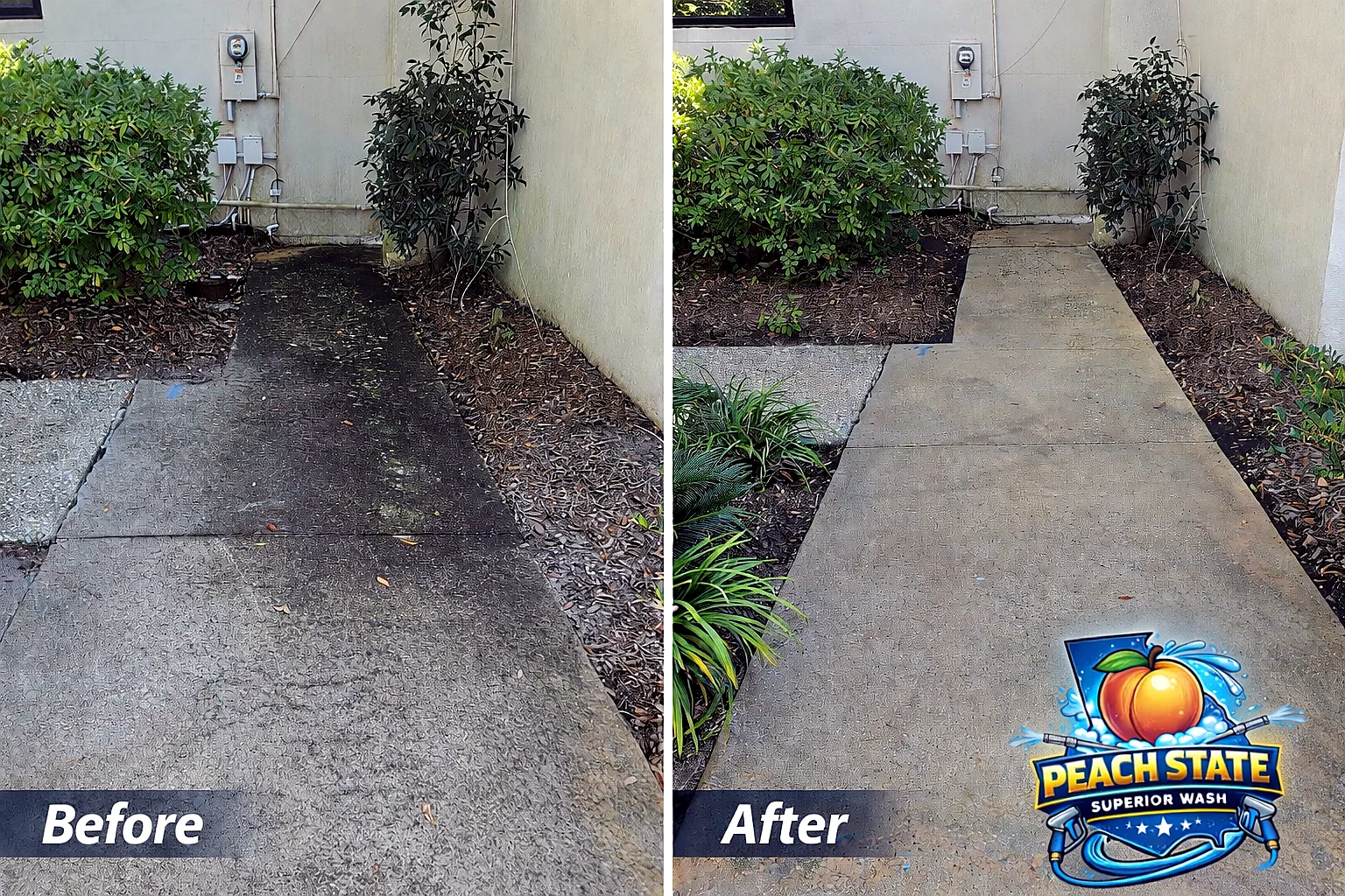 Before and after concrete cleaning by Peach State Superior Wash