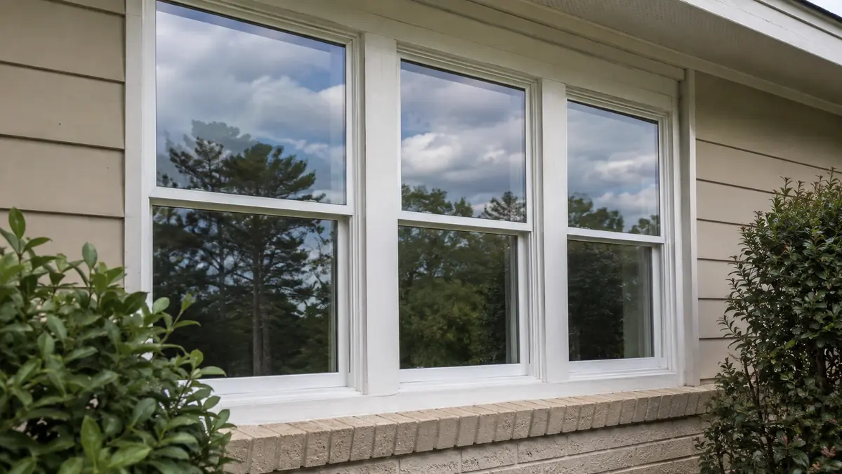 Clean exterior windows reflecting trees and sky on a South Georgia home